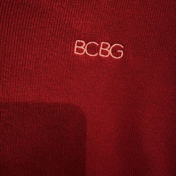 BCBGMAXAZRIA-M-Red-quarter zip, long sleeve sweater with white stripe down arms - Picture 2 of 10